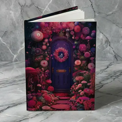 Purple Door Surrounded By Magical Fantasy Flowers