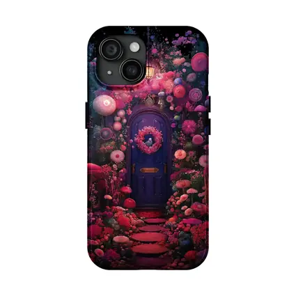 Purple Door Surrounded By Magical Fantasy Flowers