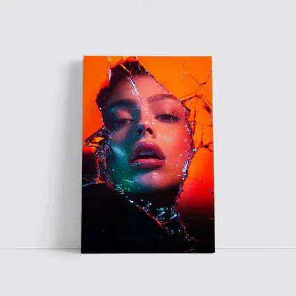 Woman Face Shattered Glass Orange Neon