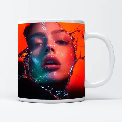 Woman Face Shattered Glass Orange Neon