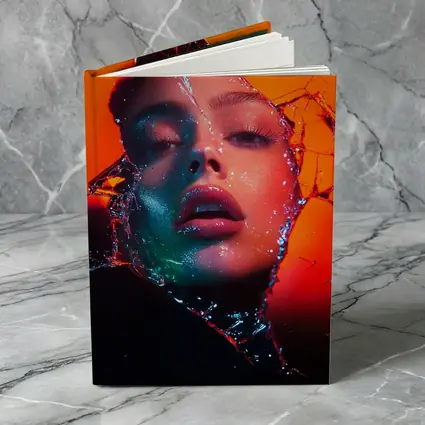 Woman Face Shattered Glass Orange Neon