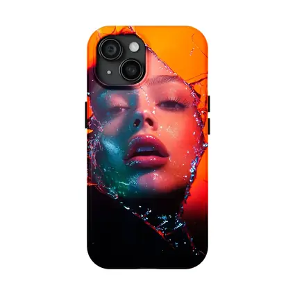 Woman Face Shattered Glass Orange Neon