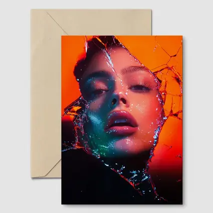 Woman Face Shattered Glass Orange Neon