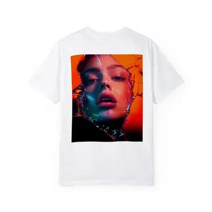Woman Face Shattered Glass Orange Neon