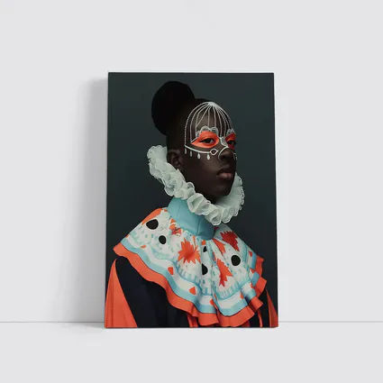 Fashion Portrait Woman Ornate Mask Gray Background