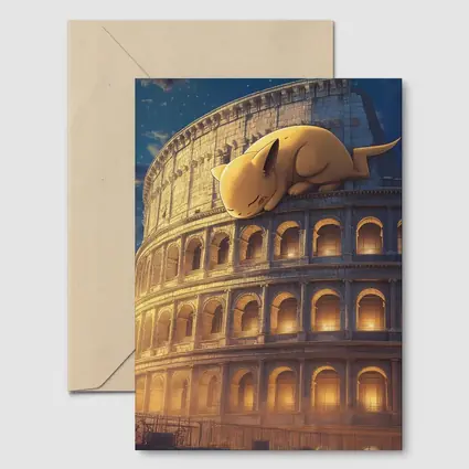 Sleeping Pikachu On Rome Colosseum Night