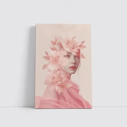 Pink Floral Woman Portrait Soft Dreamy