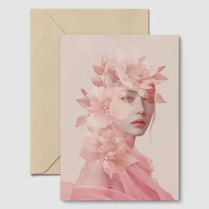 Pink Floral Woman Portrait Soft Dreamy