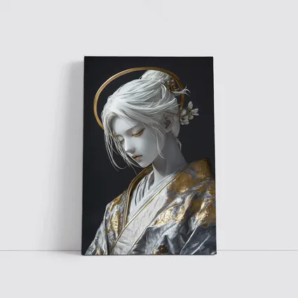 White Gold Geisha Figure Dark Background