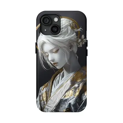 White Gold Geisha Figure Dark Background