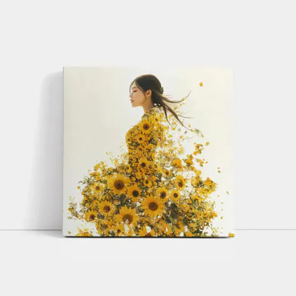 Woman Silhouette Blooming Sunflowers White Background