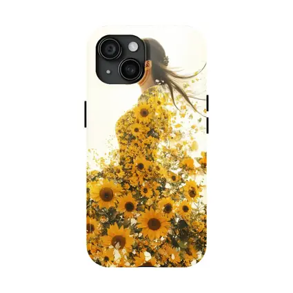 Woman Silhouette Blooming Sunflowers White Background
