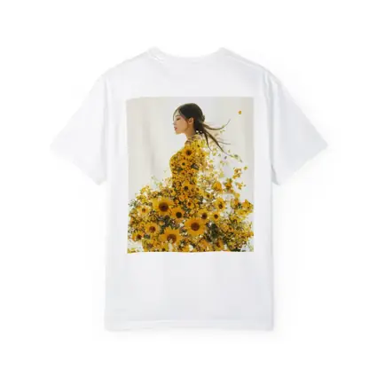 Woman Silhouette Blooming Sunflowers White Background