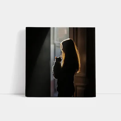 Girl Holding Cat Silhouette Window Light