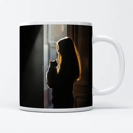 Girl Holding Cat Silhouette Window Light