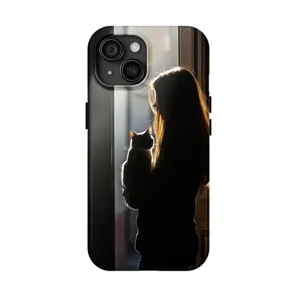 Girl Holding Cat Silhouette Window Light