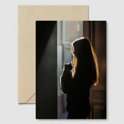 Girl Holding Cat Silhouette Window Light