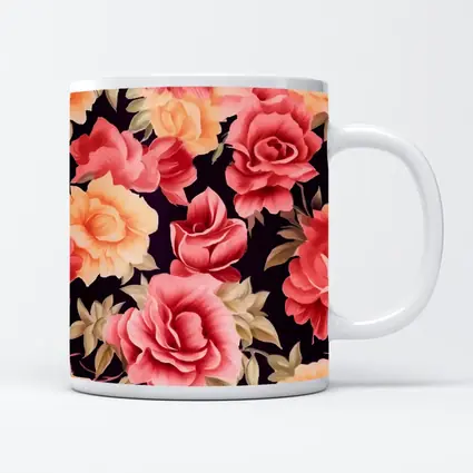 Pink Peach Roses Floral Pattern Dark Background