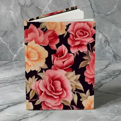 Pink Peach Roses Floral Pattern Dark Background