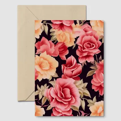 Pink Peach Roses Floral Pattern Dark Background
