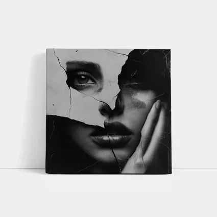 Cracked Black White Woman Face Collage Art