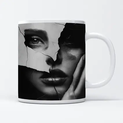 Cracked Black White Woman Face Collage Art