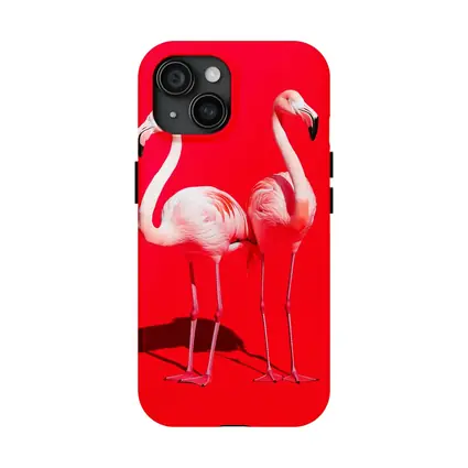 Two Pink Flamingos On Red Background