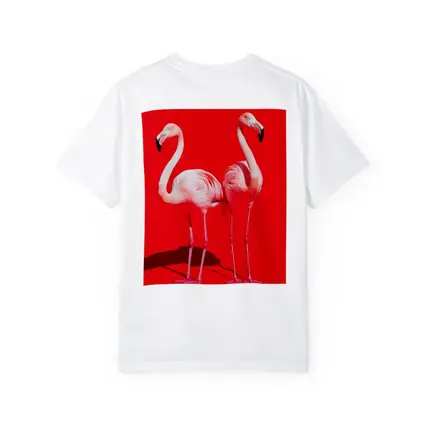 Two Pink Flamingos On Red Background