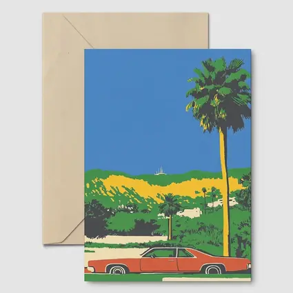 Retro Classic Car Palm Tree California Scene