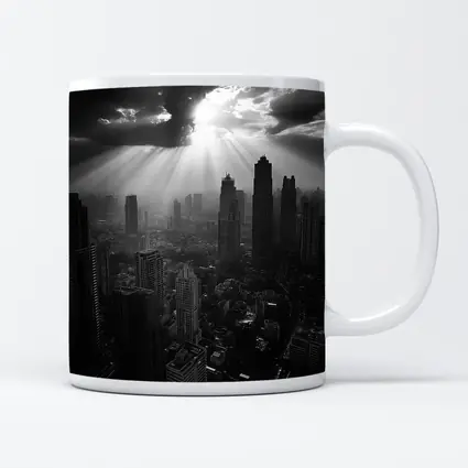 Black and White City Skyline Sun Rays