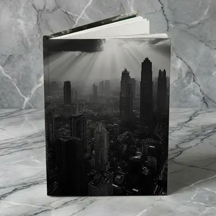 Black and White City Skyline Sun Rays
