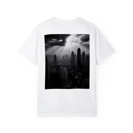 Black and White City Skyline Sun Rays