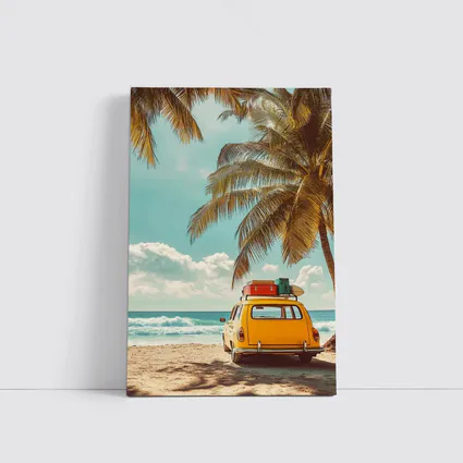 Yellow Vintage Car on Tropical Beach