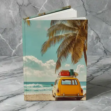 Yellow Vintage Car on Tropical Beach