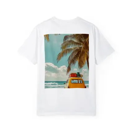 Yellow Vintage Car on Tropical Beach
