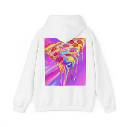 Holographic Dripping Pizza Slice Neon Background