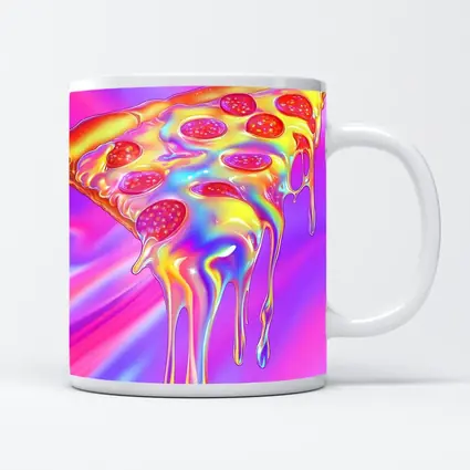 Holographic Dripping Pizza Slice Neon Background