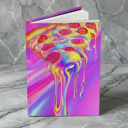 Holographic Dripping Pizza Slice Neon Background