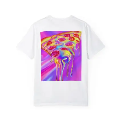 Holographic Dripping Pizza Slice Neon Background