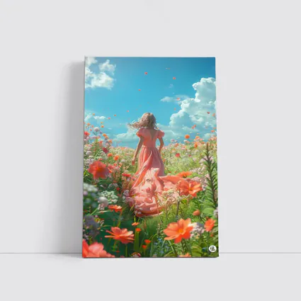Woman in Pink Dress Walking Flower Field