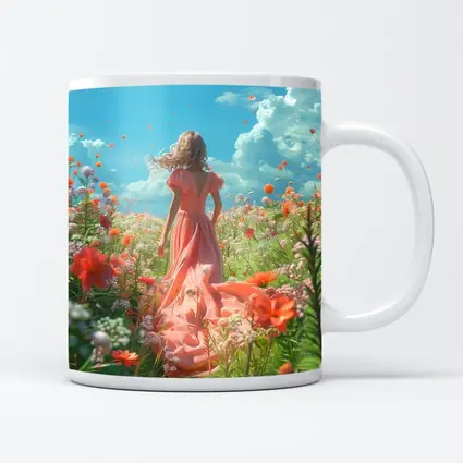 Woman in Pink Dress Walking Flower Field