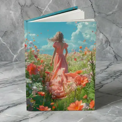 Woman in Pink Dress Walking Flower Field