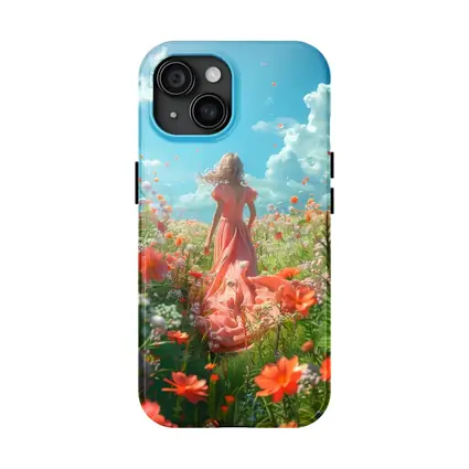 Woman in Pink Dress Walking Flower Field