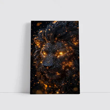 Black Lion Glowing Golden Eyes Dark Background