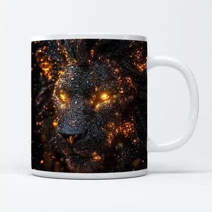 Black Lion Glowing Golden Eyes Dark Background