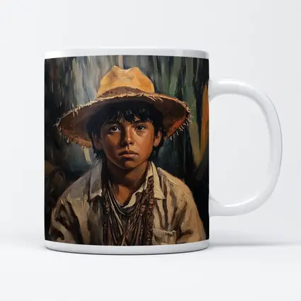 Young Boy Oil Painting Portrait Straw Hat
