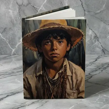 Young Boy Oil Painting Portrait Straw Hat