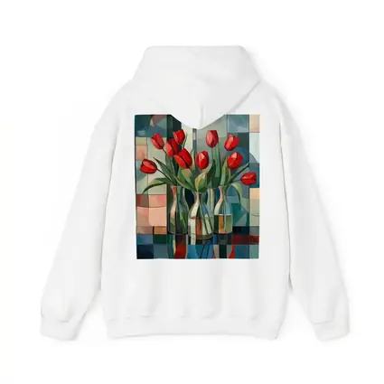 Red Tulips Glass Vases Cubist Style