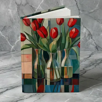 Red Tulips Glass Vases Cubist Style