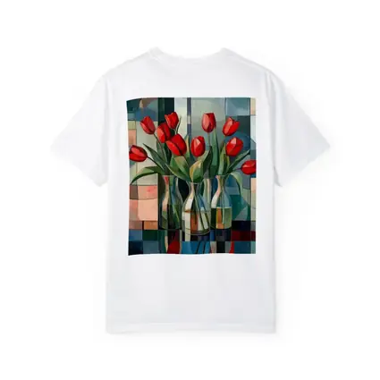 Red Tulips Glass Vases Cubist Style